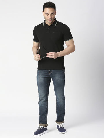 Black Pique Polo T-shirt With Pocket