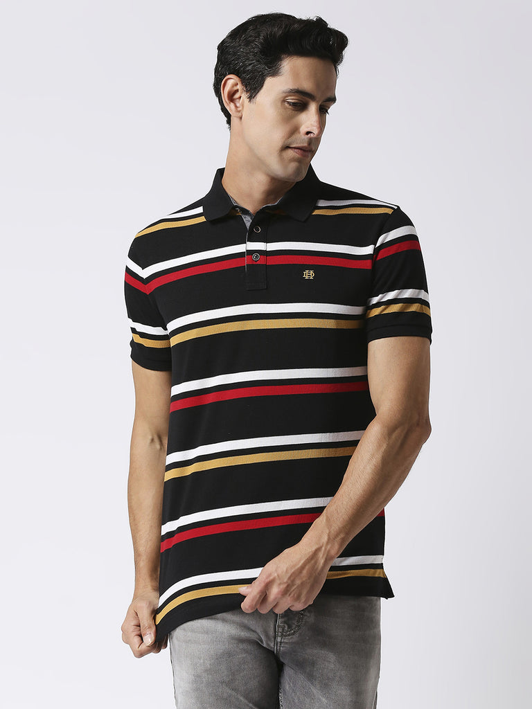 Black Pique Striped Polo T-shirt