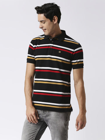 Black Pique Striped Polo T-shirt