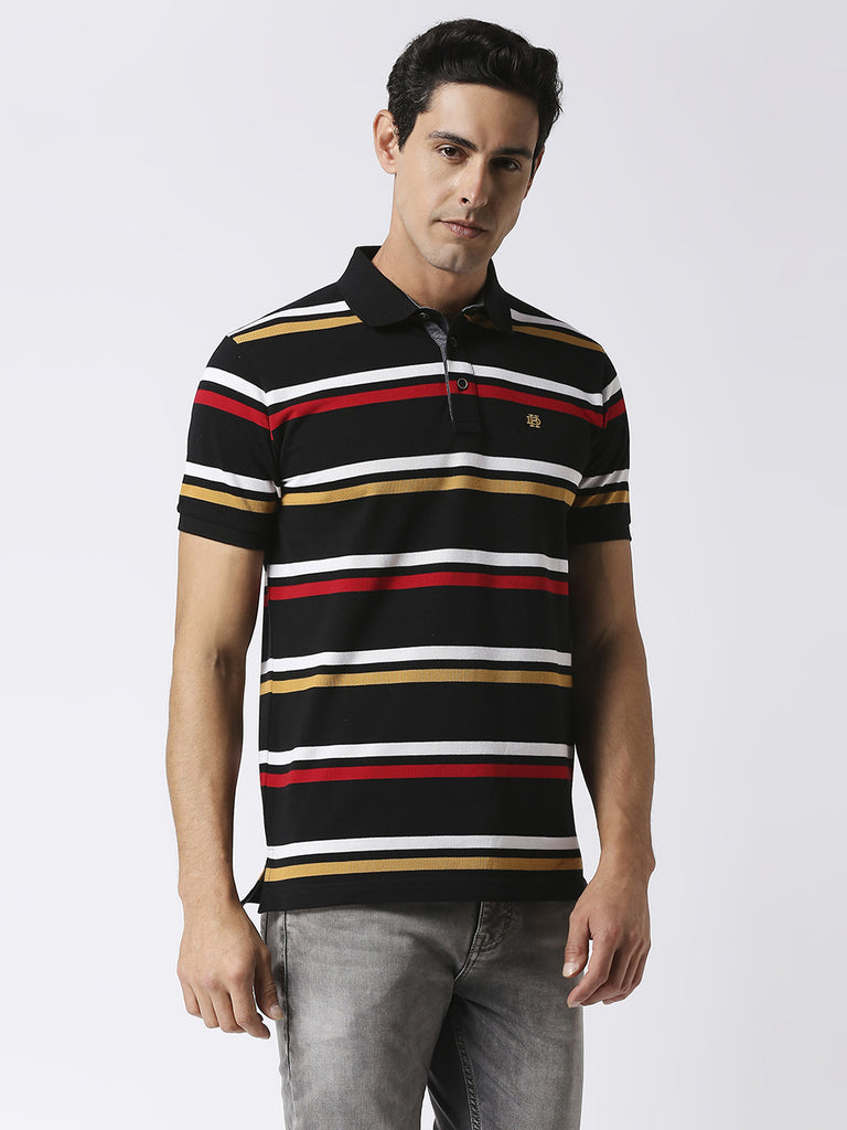 Black Pique Striped Polo T-shirt