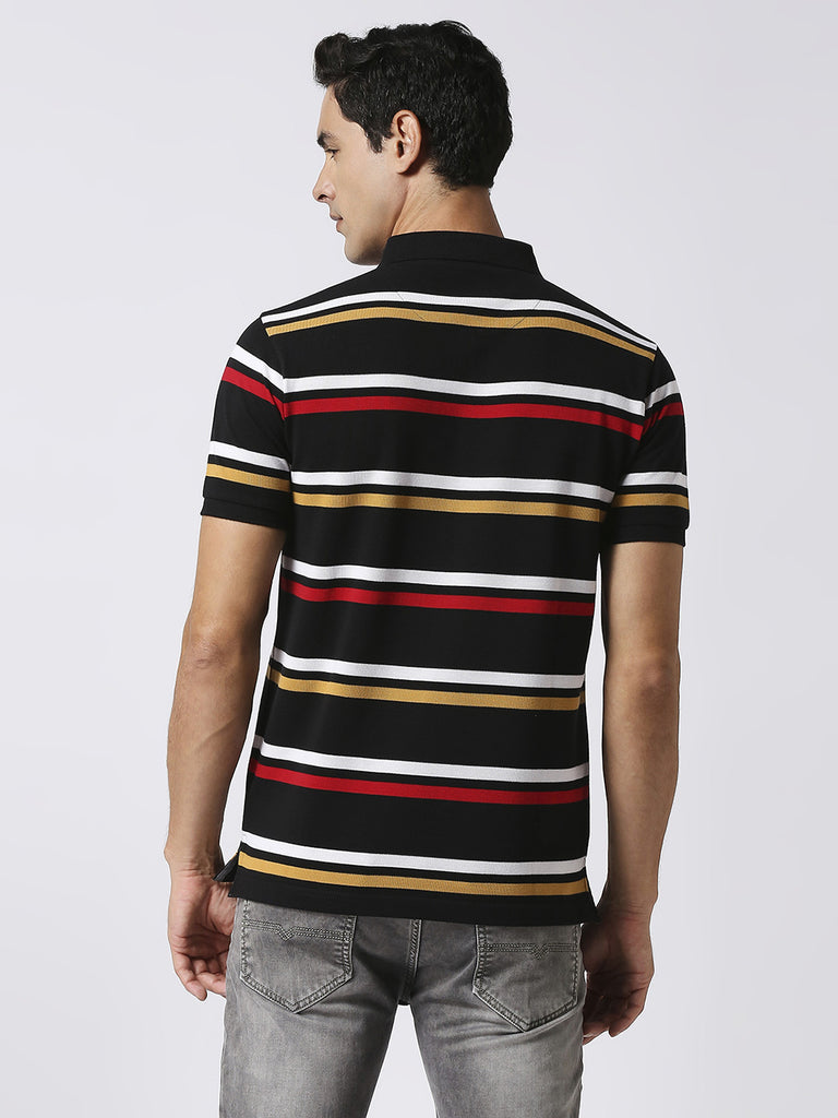 Black Pique Striped Polo T-shirt