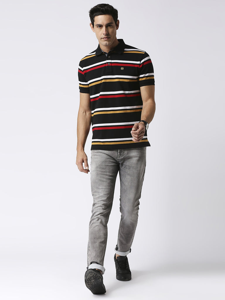 Black Pique Striped Polo T-shirt