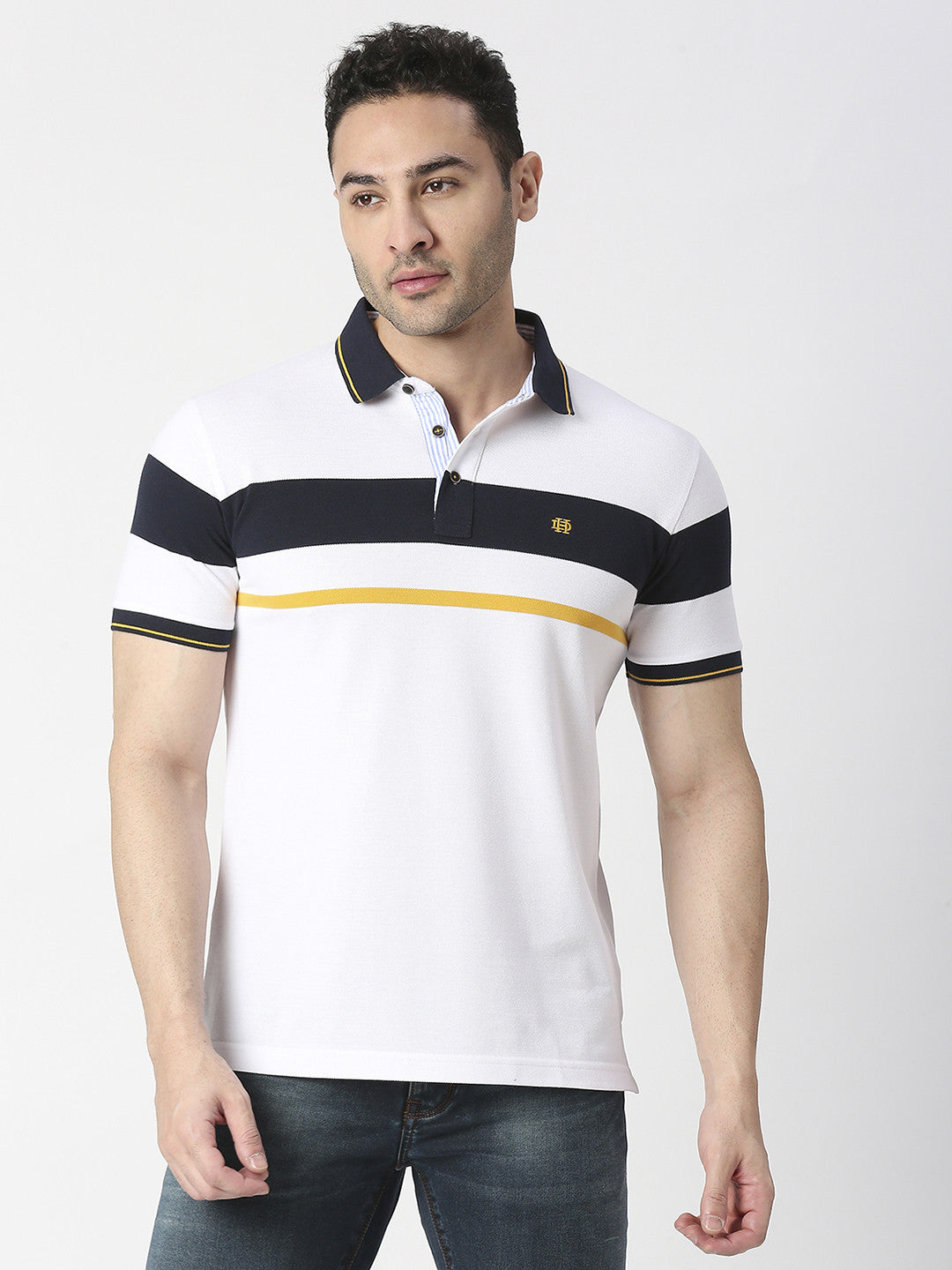 White Striped Pique Polo T-shirt