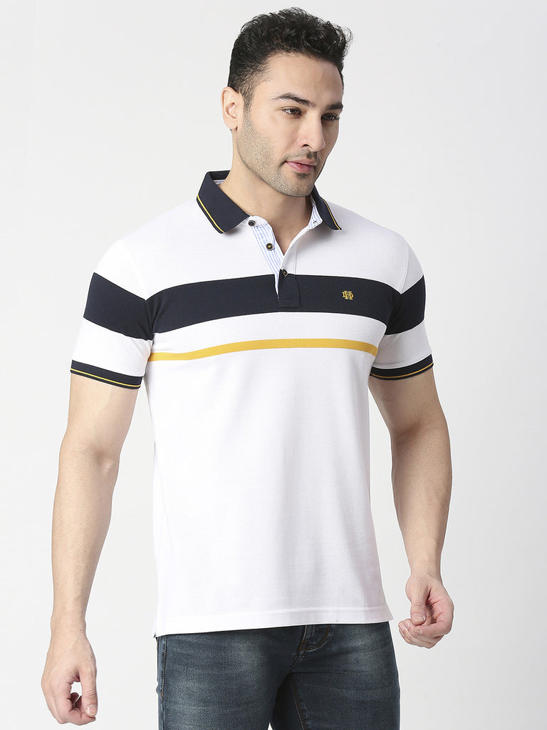 White Striped Pique Polo T-shirt