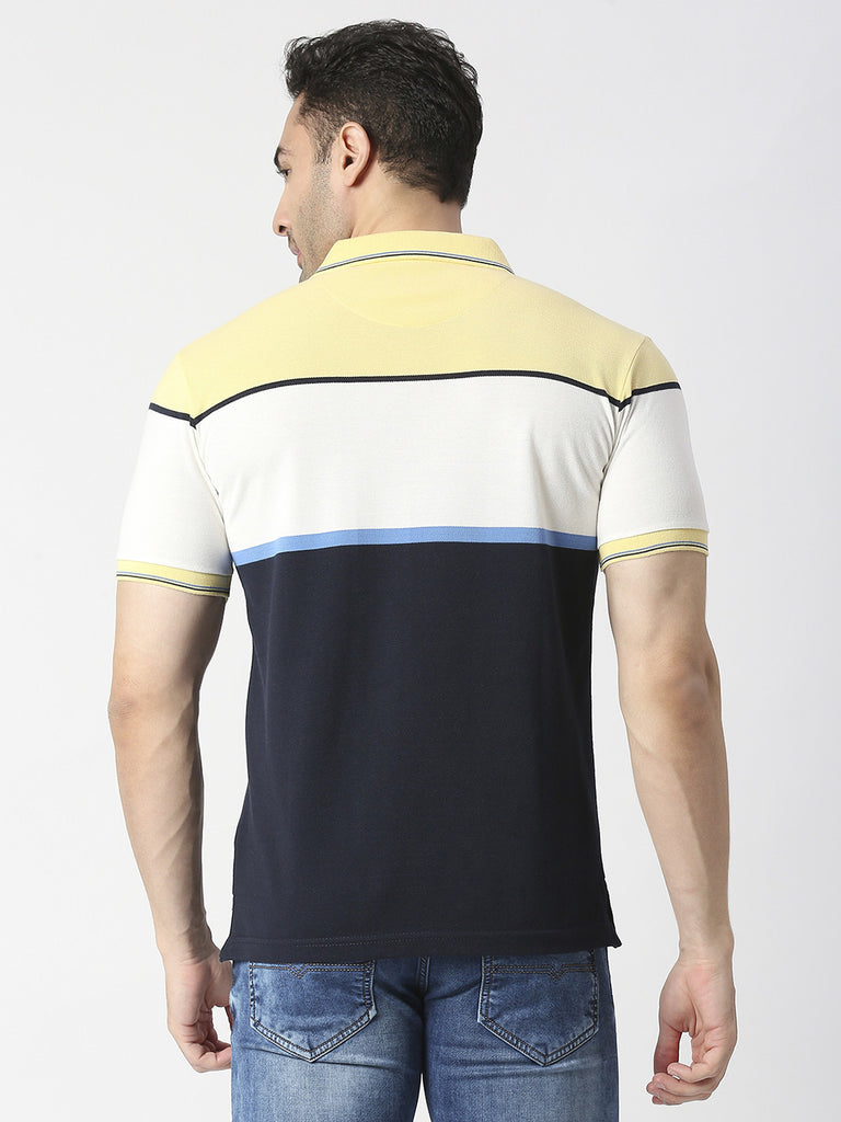 Lemon Yellow & Navy Pique Striped Polo T-shirt