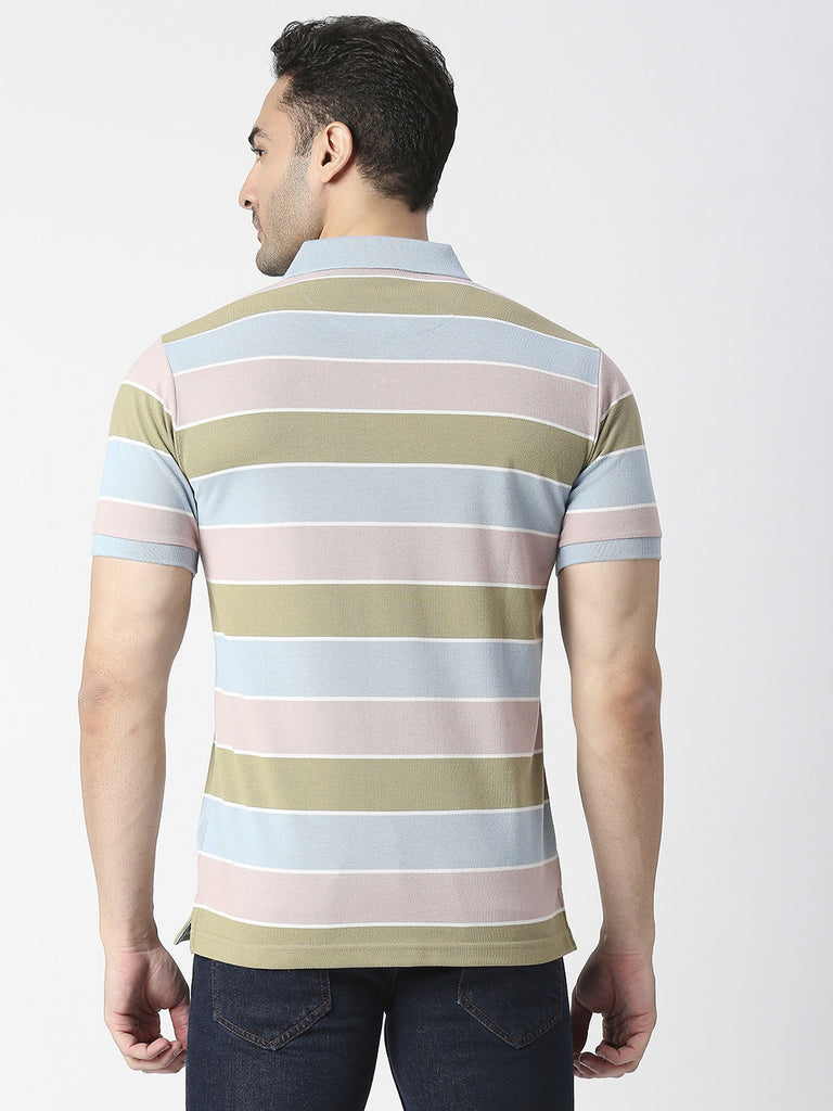 Pastel Striped Pique Polo T-shirt With Pocket