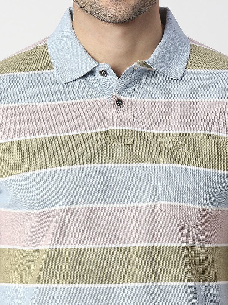 Pastel Striped Pique Polo T-shirt With Pocket