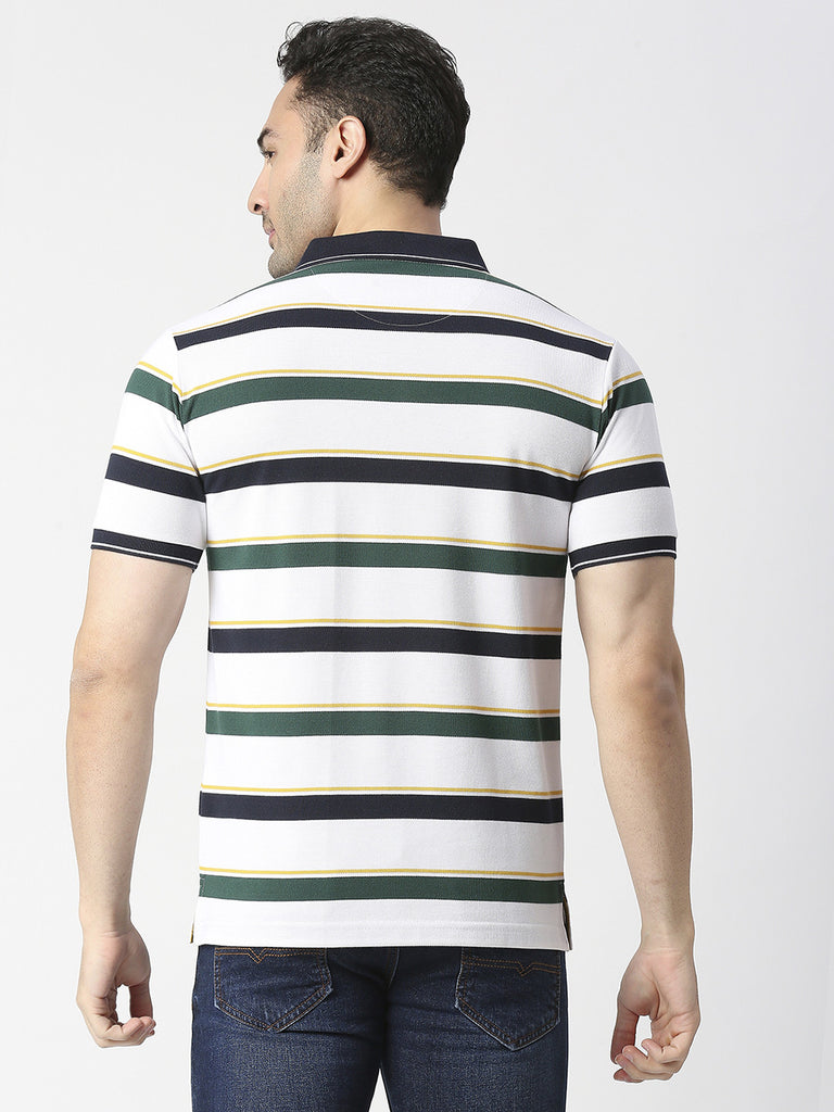 White Striped Polo Pique T-shirt With Pocket