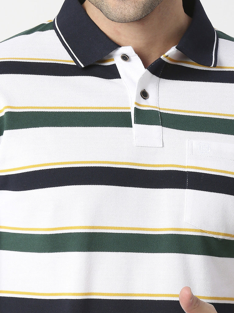 White Striped Polo Pique T-shirt With Pocket