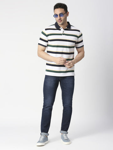 White Striped Polo Pique T-shirt With Pocket