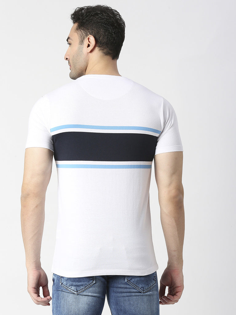 Navy Blue & White Striped Round Neck T-shirt