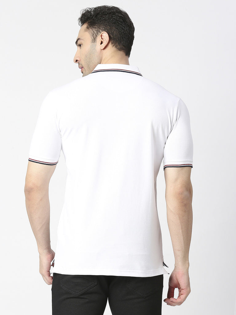 White Pique Lycra Polo T-shirt With Tipping Collar
