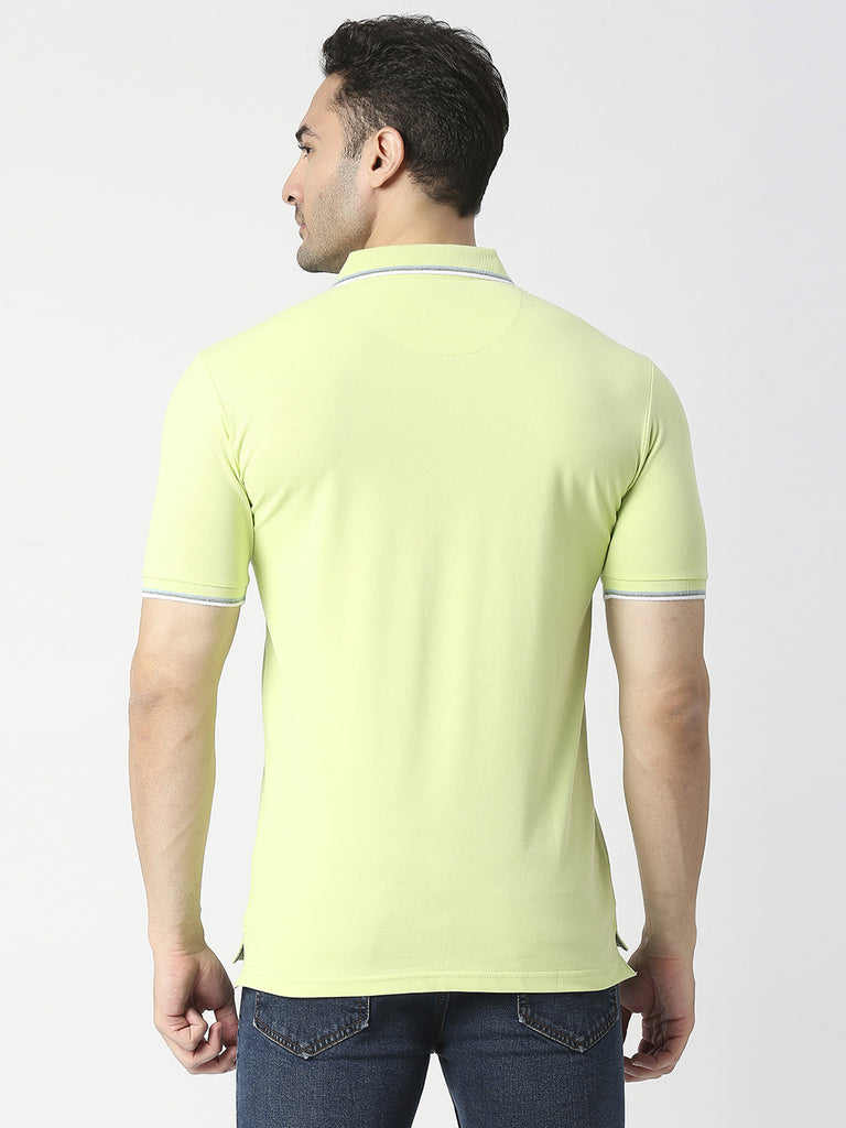 Lime Green Pique Lycra Polo T-shirt With Tipping Collar