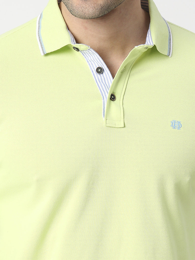 Lime Green Pique Lycra Polo T-shirt With Tipping Collar