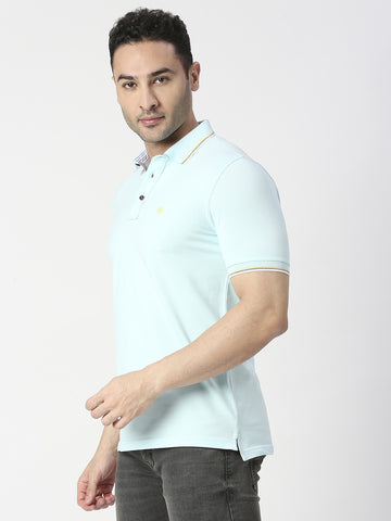 Mint Pique Lycra Polo T-shirt With Tipping Collar