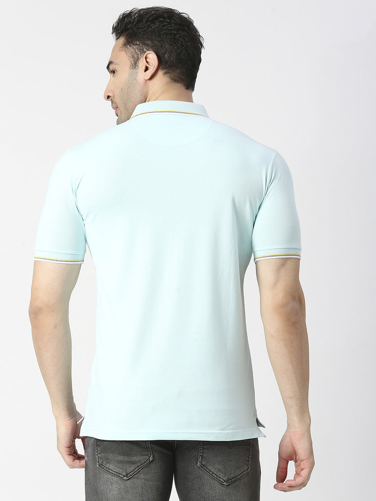 Mint Pique Lycra Polo T-shirt With Tipping Collar