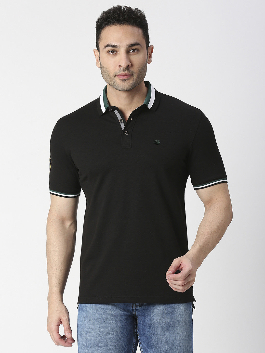 Black Pique Lycra Polo T-shirt