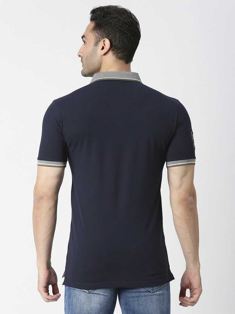 Navy Blue Pique Polo T-shirt With Contrast collar