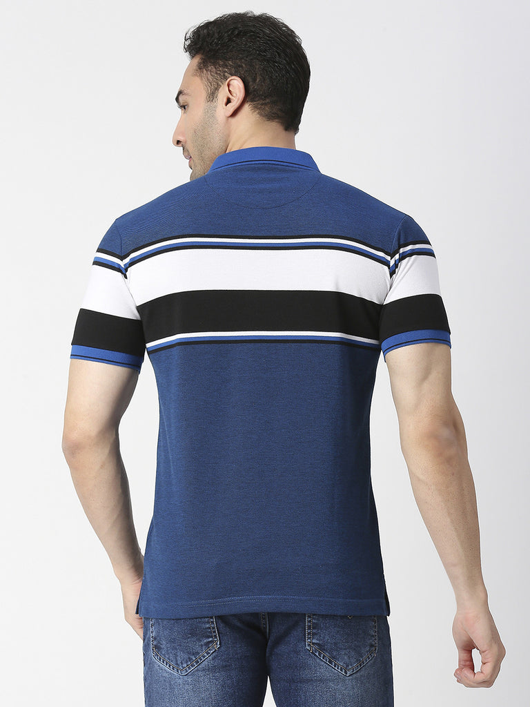 Royal Blue Striped Pique Polo T-shirt