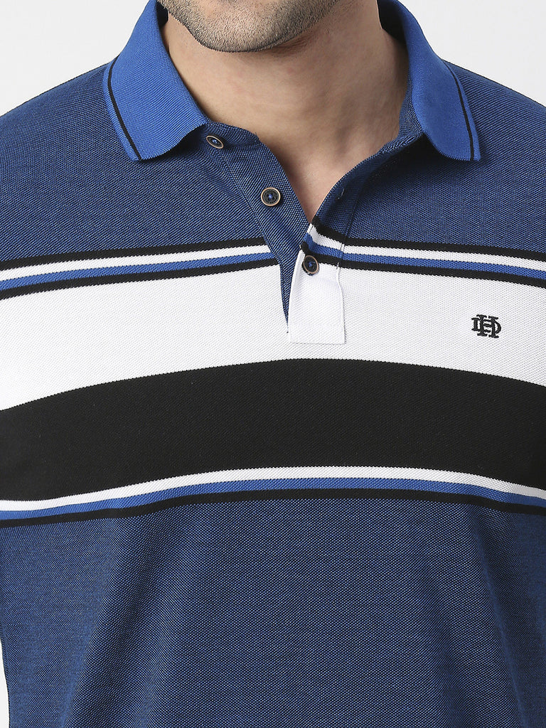 Royal Blue Striped Pique Polo T-shirt