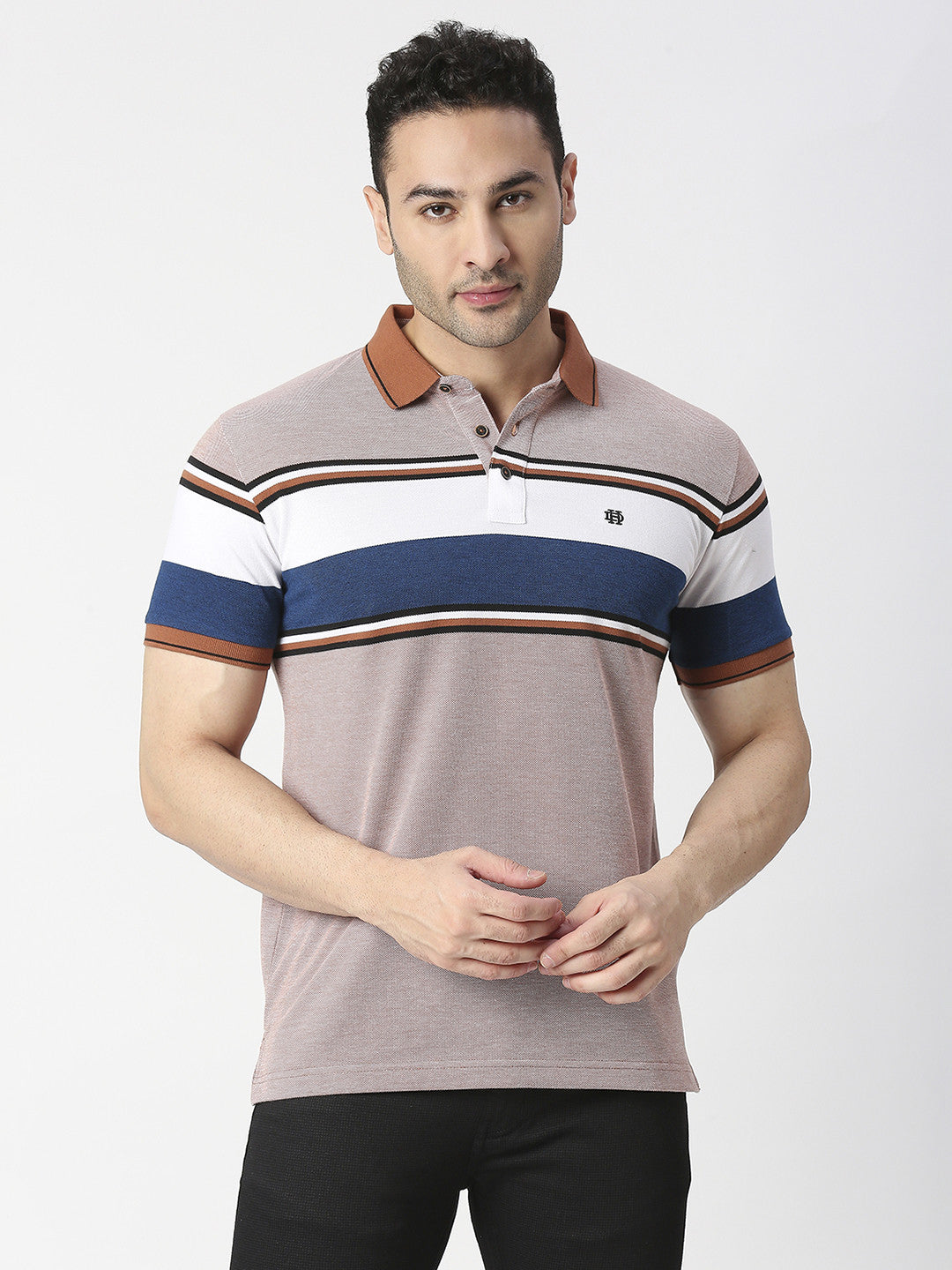 Light Sand Striped Pique Polo T-shirt