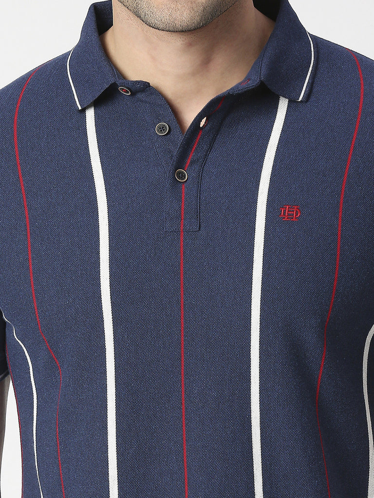 Navy Verticle Stripes Pique Polo T-shirt