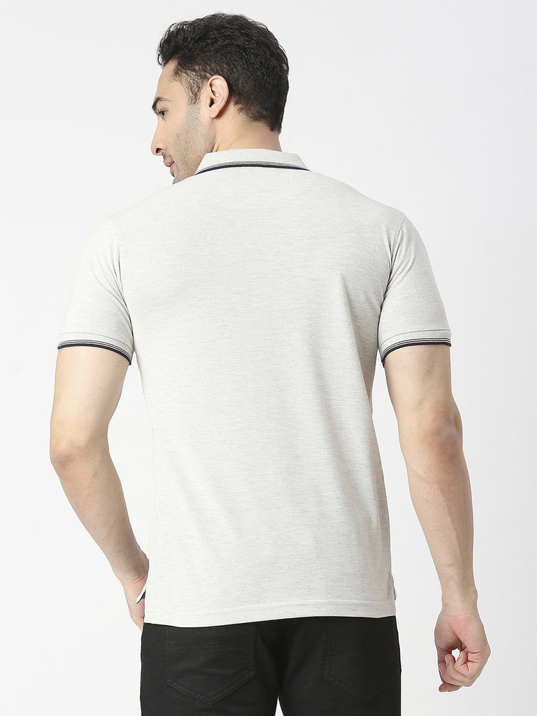 Ecru Melange Pique Polo T-shirt With Pocket