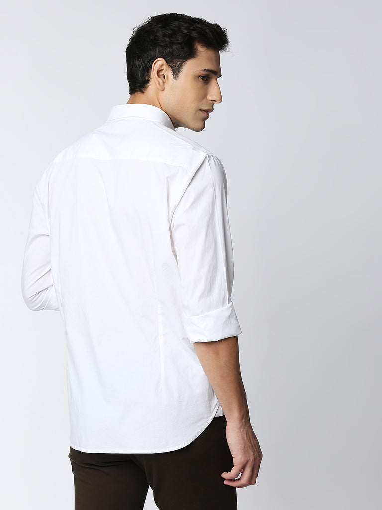 White Stretch Poplin Plain Shirt