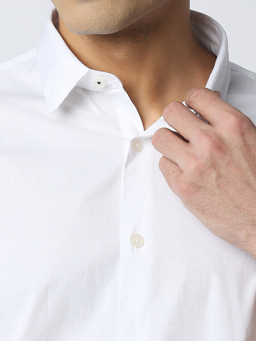 White Stretch Poplin Plain Shirt