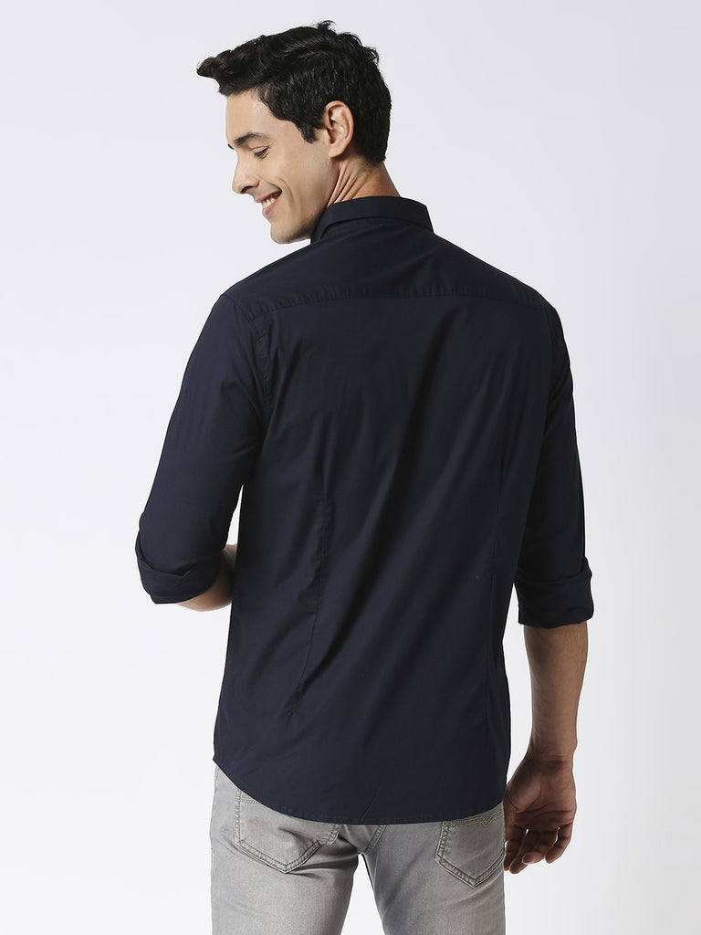 Navy Stretch Poplin Plain Shirt