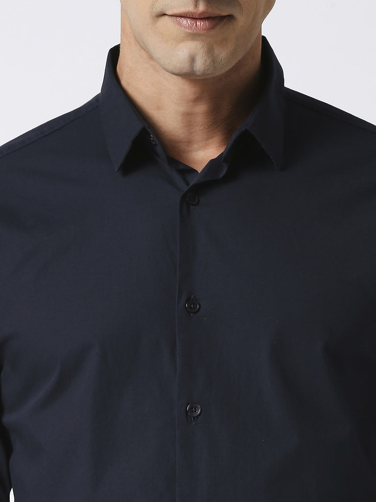 Navy Stretch Poplin Plain Shirt