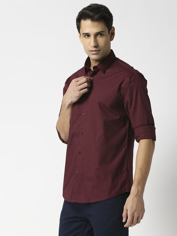 Wine Stretch Poplin Plain Shirt