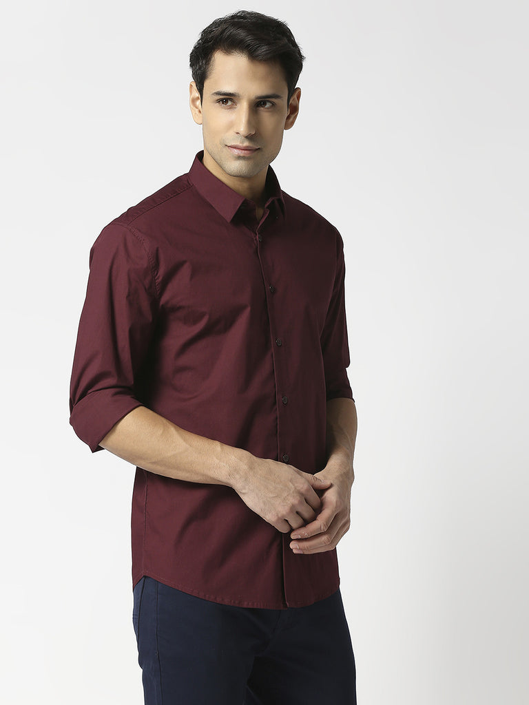 Wine Stretch Poplin Plain Shirt