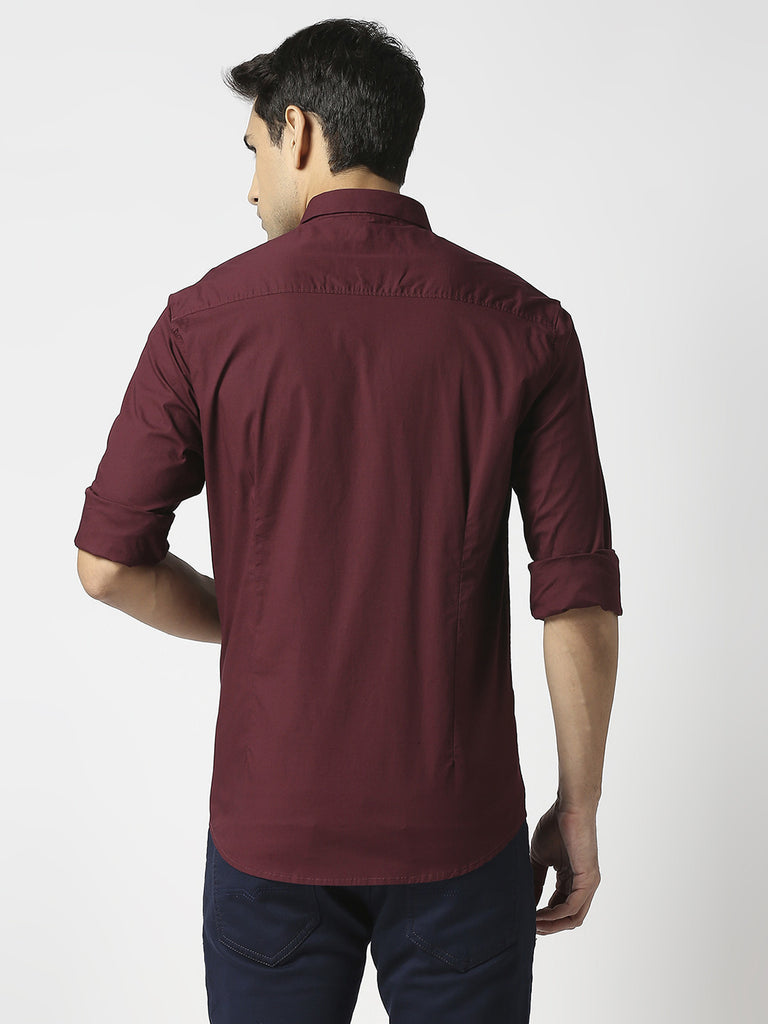 Wine Stretch Poplin Plain Shirt