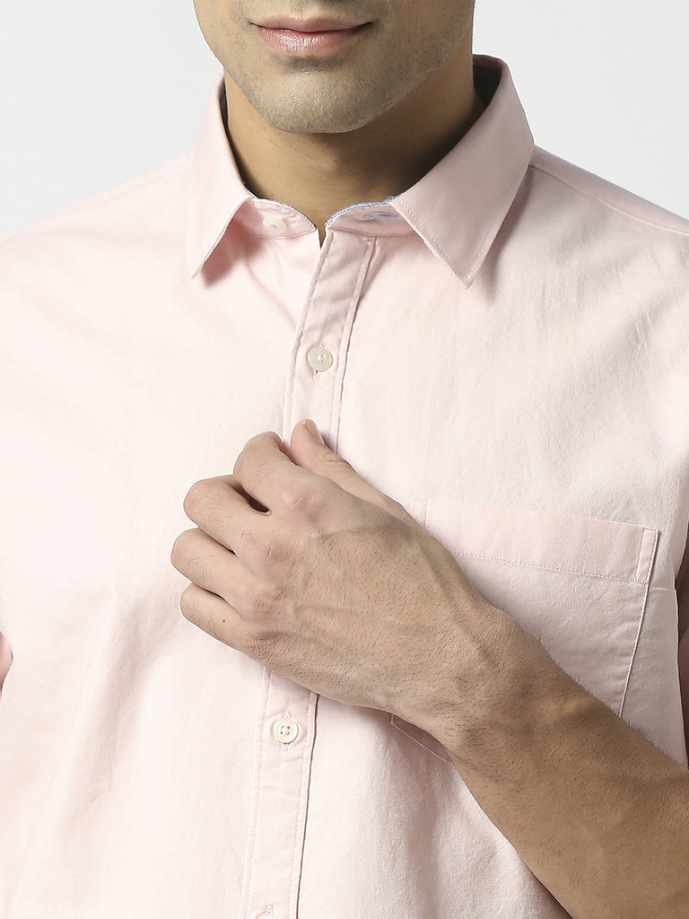 Light Pink Oxford Plain Shirt With Pocket