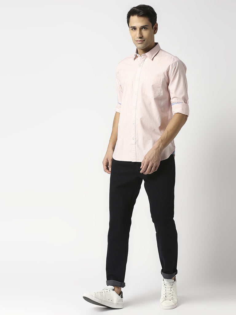 Light Pink Oxford Plain Shirt With Pocket