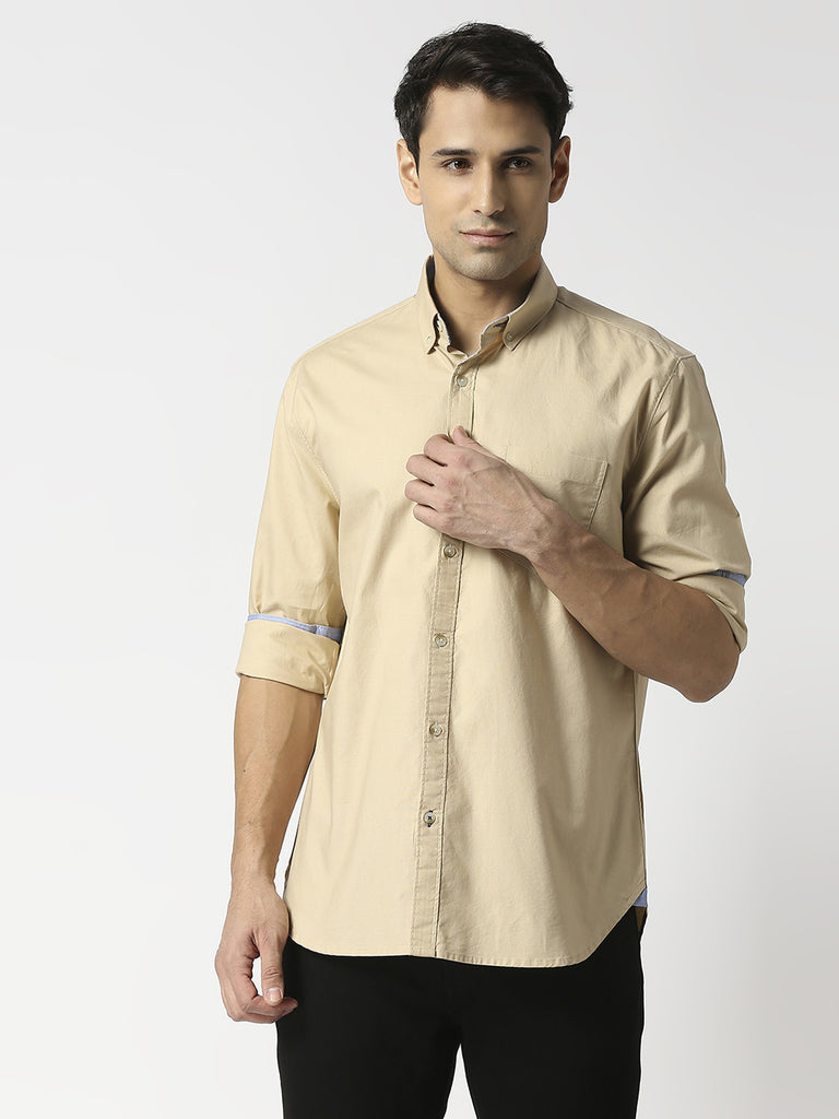 Khaki Premium Cotton Shirt With Pocket