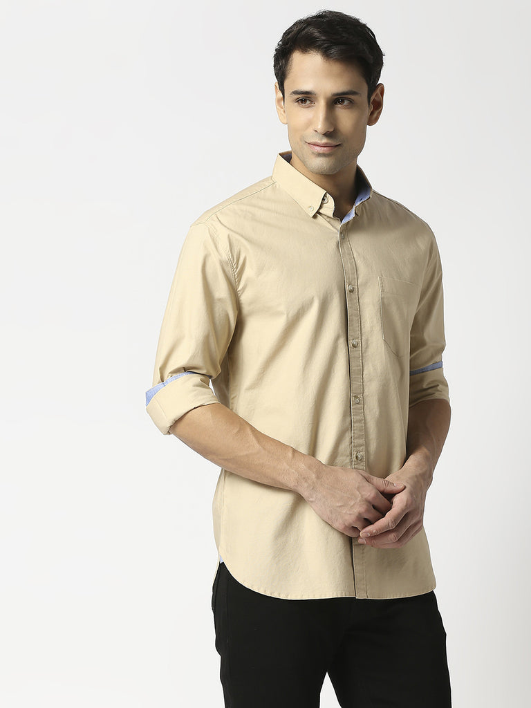 Khaki Premium Cotton Shirt With Pocket