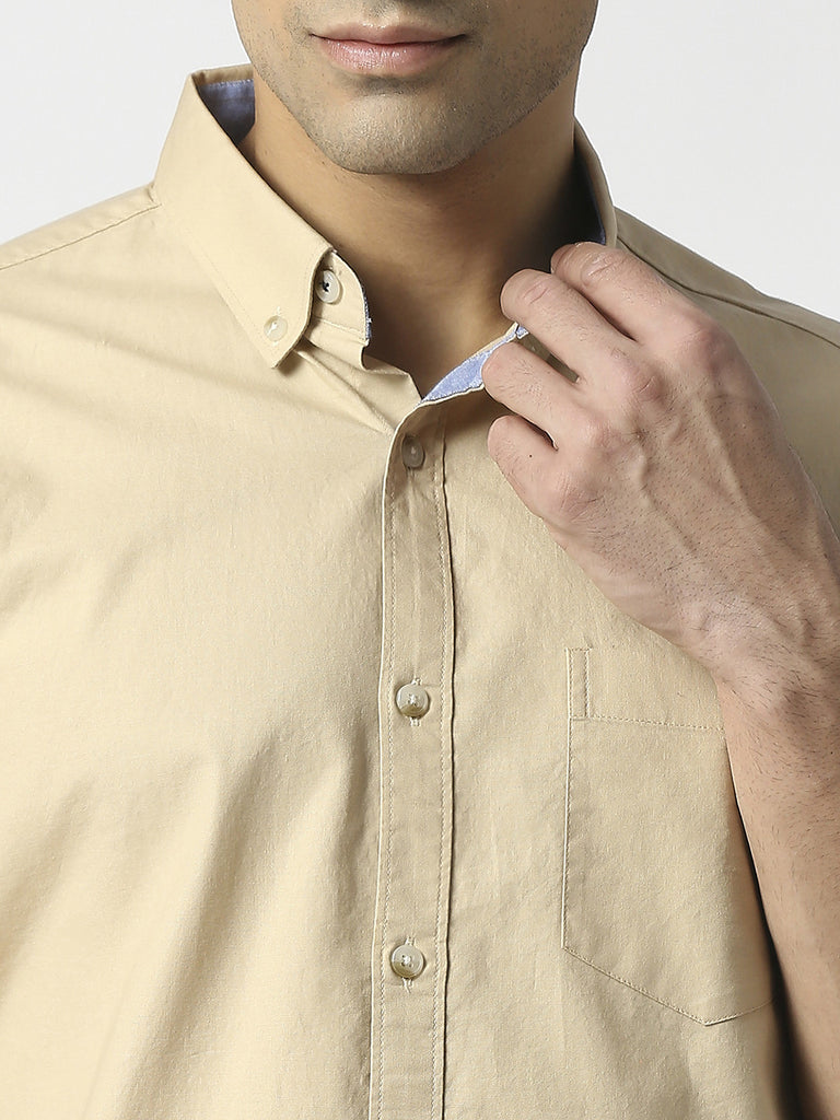 Khaki Premium Cotton Shirt With Pocket