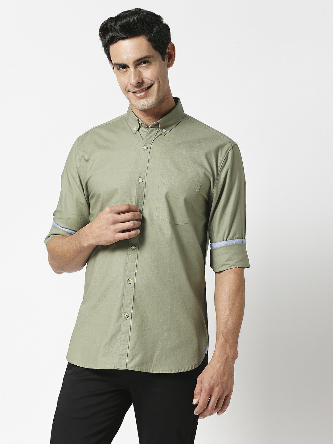 Light Olive Premium Cotton Shirt With Pocket