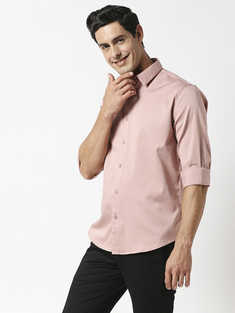 Pink Satin Lycra Solid Shirt