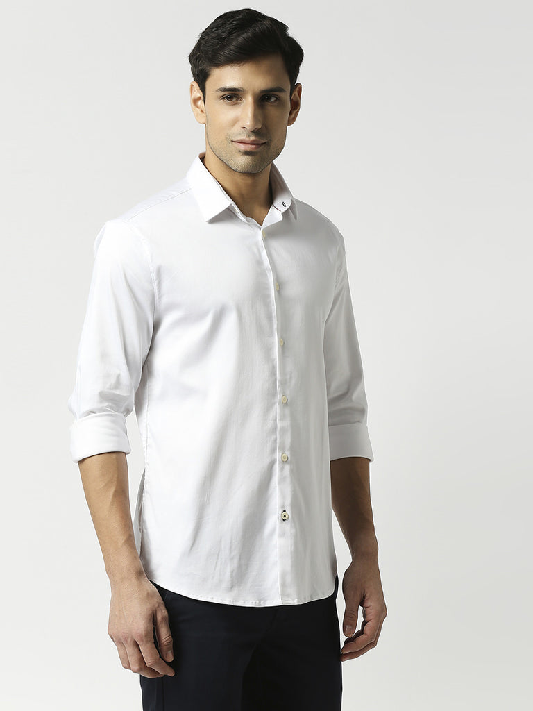 White Satin Lycra Solid Shirt