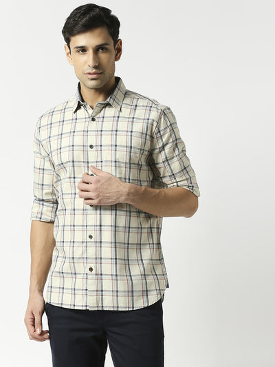 Pale Yellow Checked Shirt with Pocket