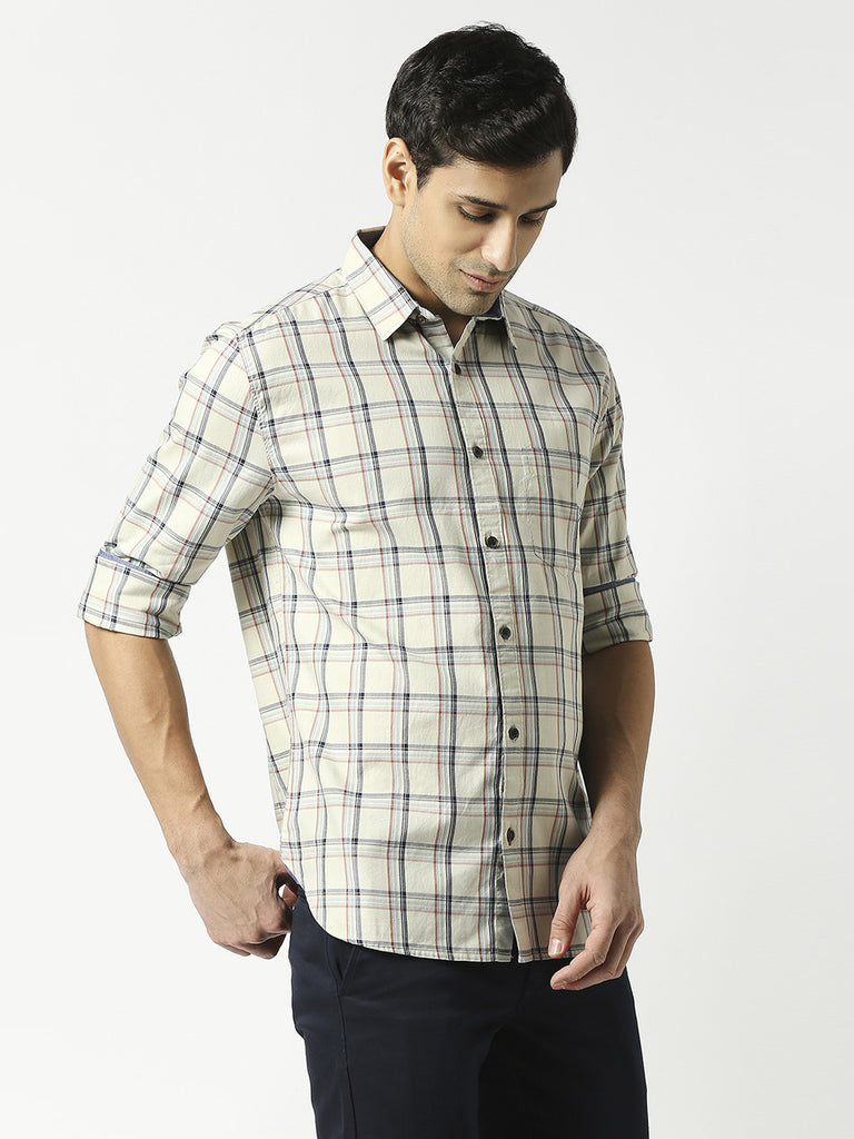 Pale Yellow Checked Shirt with Pocket