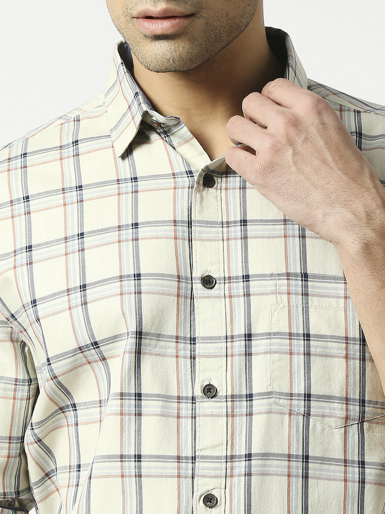 Pale Yellow Checked Shirt with Pocket