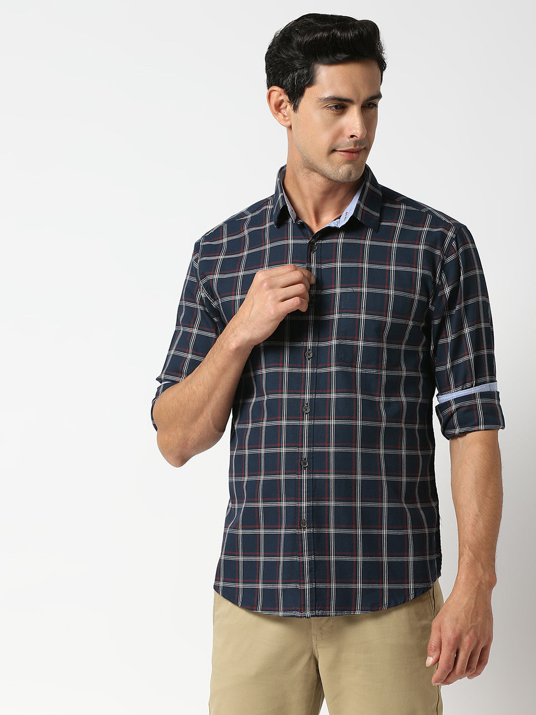 Navy Blue Oxford Checked Shirt