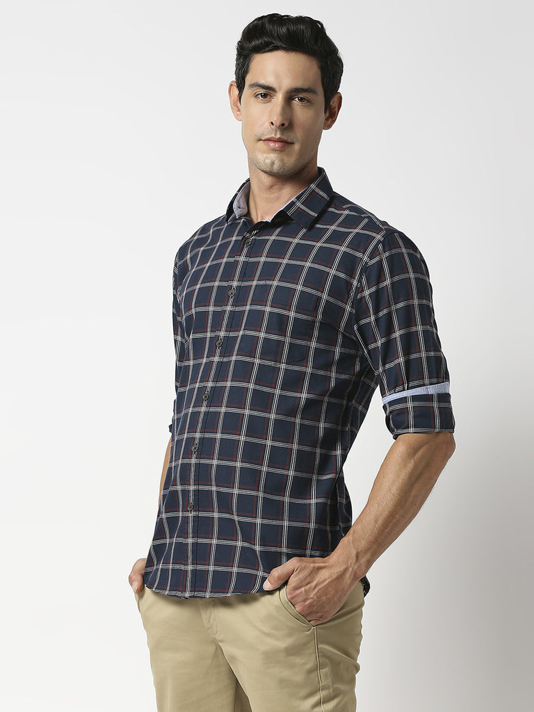 Navy Blue Oxford Checked Shirt