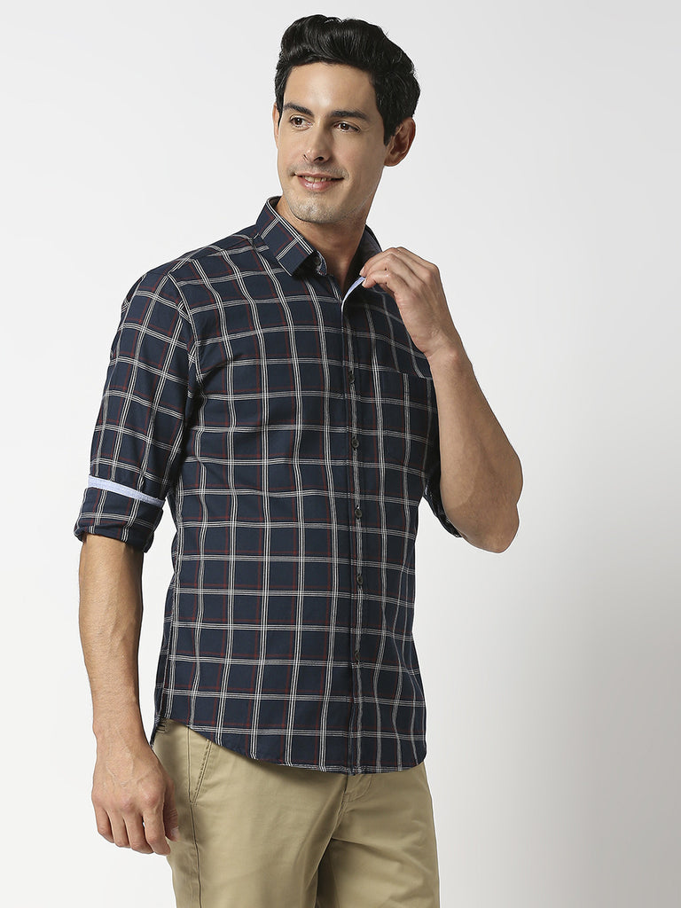 Navy Blue Oxford Checked Shirt