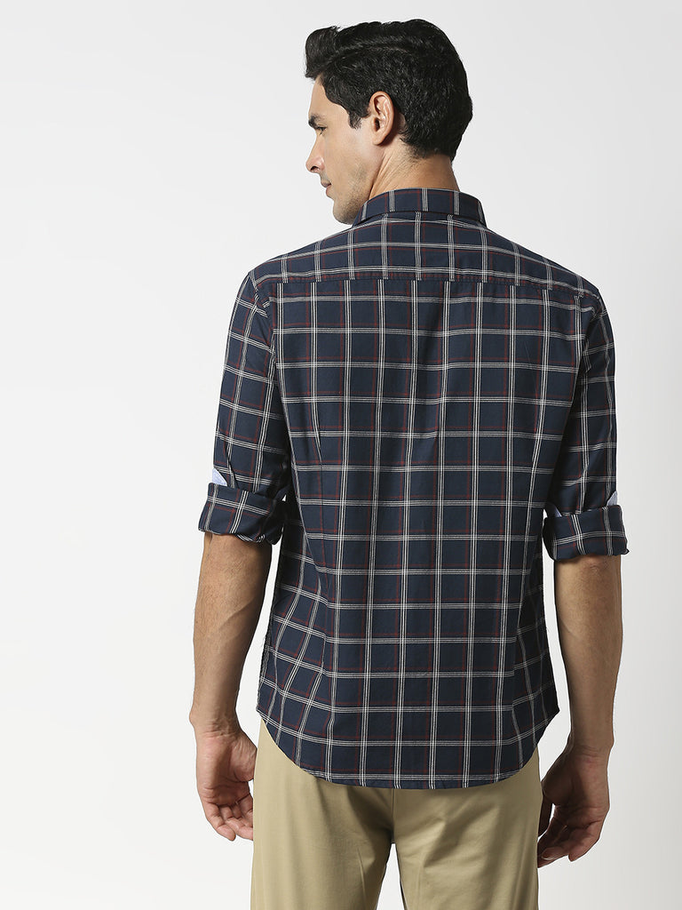 Navy Blue Oxford Checked Shirt