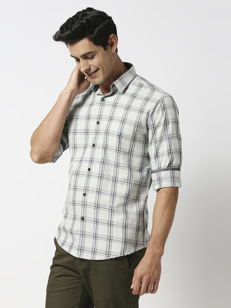 Pistachio Twill Checked Shirt With Pocket
